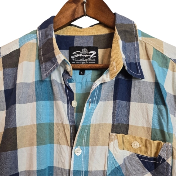 PRICED ↘️ Seven7 Womens Mens Plaid Shirt Corduroy Pads Large Multicolor - Picture 4 of 13
